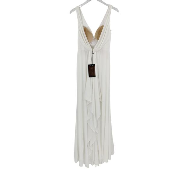 MAC DUGGAL Dress Size 6 Evening Gown White Jersey Stretch NEW V Neck - Picture 8 of 9